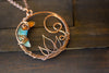 Blue and Orange Moon Pendant with Copper Wire Wrapping