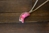 Pink Fused Glass Crescent Moon Pendant with Sterling Silver Wire Wrapping
