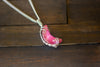 Pink Fused Glass Crescent Moon Pendant with Sterling Silver Wire Wrapping
