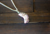Pink Fused Glass Crescent Moon Pendant with Sterling Silver Wire Wrapping