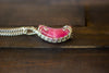 Pink Fused Glass Crescent Moon Pendant with Sterling Silver Wire Wrapping