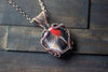 Copper Wire Wrapped Pendant with Black and Red Fused Glass