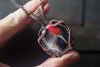 Copper Wire Wrapped Pendant with Black and Red Fused Glass
