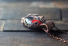 Copper Wire Wrapped Pendant with Black and Red Fused Glass