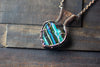 Streaked Blue and Green Heart Fused Glass Pendant with Copper Wire Wrapping