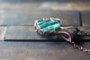 Streaked Blue and Green Heart Fused Glass Pendant with Copper Wire Wrapping