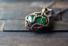 Deep Green Fused Glass and Copper Wire Wrapped Tree of Life Pendant