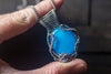 Light Blue Fused Glass Pendant with Sterling Silver Wire Wrapping