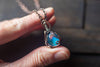 Dichroic Blue and Green Fused Glass Teardrop Pendant with Copper Wire Wrapping