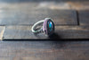 Sterling Silver Wire Wrapped Statement Ring with Streaked Blue and Green Fused Glass