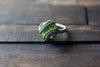 Sterling Silver Wire Wrapped Statement Ring with Glittery Bright Green Fused Glass