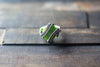 Sterling Silver Wire Wrapped Statement Ring with Glittery Bright Green Fused Glass