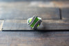 Sterling Silver Wire Wrapped Statement Ring with Glittery Bright Green Fused Glass