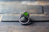 Sterling Silver Wire Wrapped Statement Ring with Glittery Bright Green Fused Glass