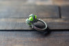 Sterling Silver Wire Wrapped Statement Ring with Glittery Bright Green Fused Glass