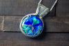 Blue and Green Lotus Pendant with Sterling Silver Wire Wrapping