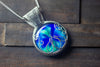 Blue and Green Lotus Pendant with Sterling Silver Wire Wrapping