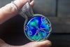 Blue and Green Lotus Pendant with Sterling Silver Wire Wrapping