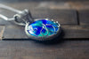 Blue and Green Lotus Pendant with Sterling Silver Wire Wrapping