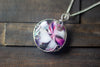 Swirls of Pink and Black Fused Glass and Sterling Silver Pendant