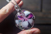 Swirls of Pink and Black Fused Glass and Sterling Silver Pendant