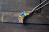 Blue and Orange Fused Glass Crescent Moon Pendant with Sterling Silver Wire Wrapping