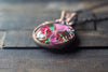 Flower In Bloom Pink and Green Fused Glass and Copper Wire Pendant