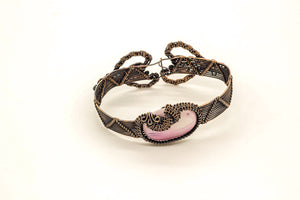 pink-white-fused-glass-copper-wire-wrapped-bracelet-nymph-in-the-woods-jewelry