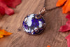 Blues, Purple, and White Fused Glass Statement Pendant with Copper Wire