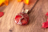 Streaked Red Fused Glass Pendant with Copper Tree of Life