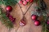 Yellow, Black, White, and Red Fused Glass Double Sided Pendant with Copper Wire Wrapping