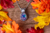 Pink, Blue, and Green Fused Glass Pendant with Sterling Silver Wire Wrapping