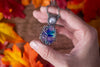 Pink, Blue, and Green Fused Glass Pendant with Sterling Silver Wire Wrapping