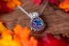 Pink, Blue, and Green Fused Glass Pendant with Sterling Silver Wire Wrapping
