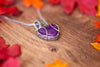 Purple Heart Fused Glass Pendant with Sterling Silver Wire Wrapping