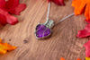 Purple Heart Fused Glass Pendant with Sterling Silver Wire Wrapping