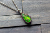 Bright Green Fused Glass and Copper Wire Pendant