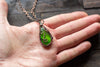 Bright Green Fused Glass and Copper Wire Pendant