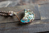 Streaked Blue and White Fused Glass and Copper Wire Pendant
