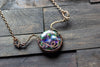 Green and Purple Fused Glass Statement Pendant with Copper Wire Wrapping