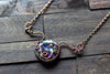 Green and Purple Fused Glass Statement Pendant with Copper Wire Wrapping