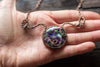 Green and Purple Fused Glass Statement Pendant with Copper Wire Wrapping