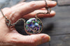 Green and Purple Fused Glass Statement Pendant with Copper Wire Wrapping