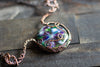 Green and Purple Fused Glass Statement Pendant with Copper Wire Wrapping
