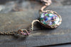 Green and Purple Fused Glass Statement Pendant with Copper Wire Wrapping