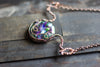 Green and Purple Fused Glass Statement Pendant with Copper Wire Wrapping
