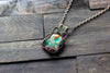 Copper Wire Wrapped Pendant with Blue-green and Orange Glass