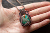 Copper Wire Wrapped Pendant with Blue-green and Orange Glass