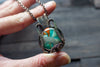 Copper Wire Wrapped Pendant with Blue-green and Orange Glass