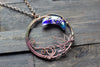 Purple and Blue Moon Pendant with Copper Wire Wrapping